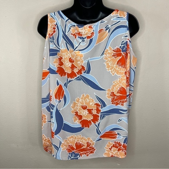 Small NEW Floral Blouse Cold Shoulder Keyhole Neckline C&E Orange Blue - Picture 5 of 11